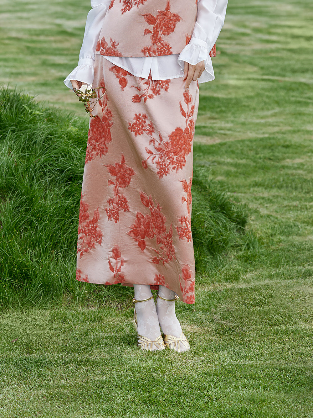 MUKZIN×Capsule Collection Modern Chinese Linen Skirt Set with ICH Su Embroidery – Orange