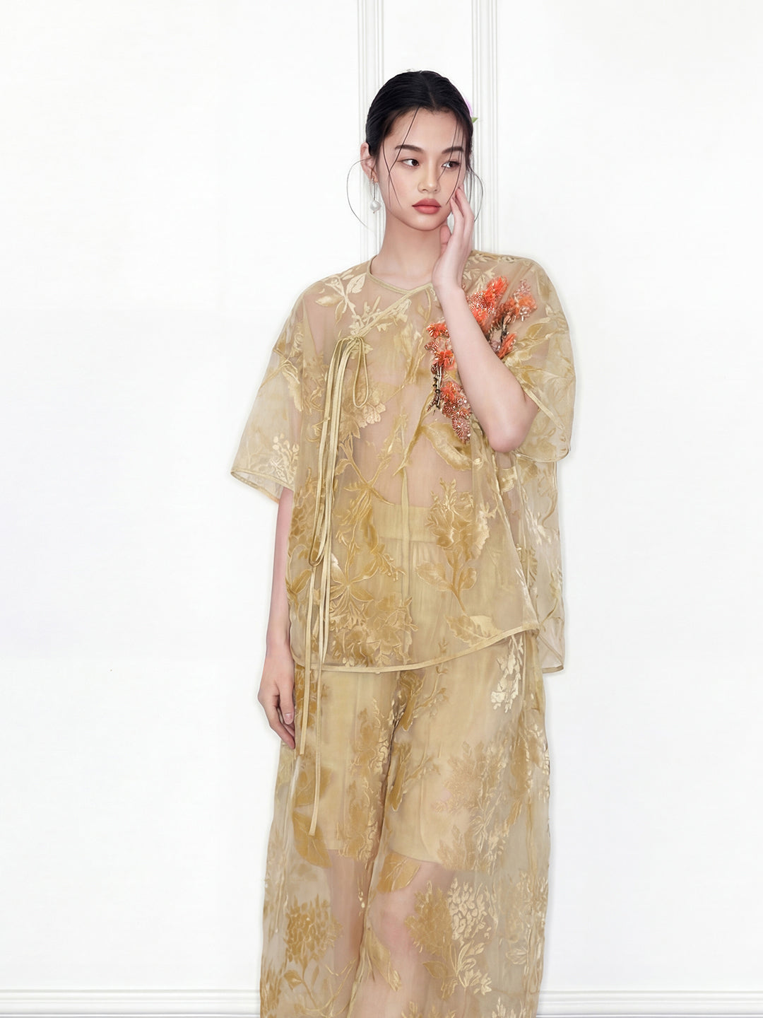 MUKZIN "Capsule Collection" New Chinese Style Embroidered Mulberry Silk Organza Shirt Set