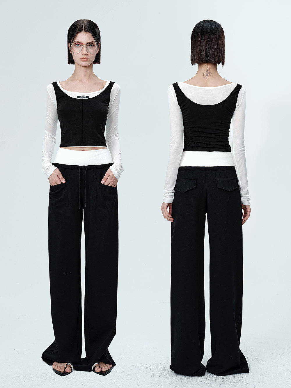 MUKTANK×MODULER Tencel Fake Two-piece Short Knitted Top with Contrasting Colors and a Slim Fit