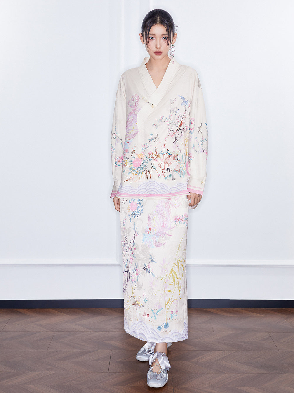 MUKZIN SpringPrelude "Startled Swan" Jacquard Satin New Chinese-style Straight Tube Skirt