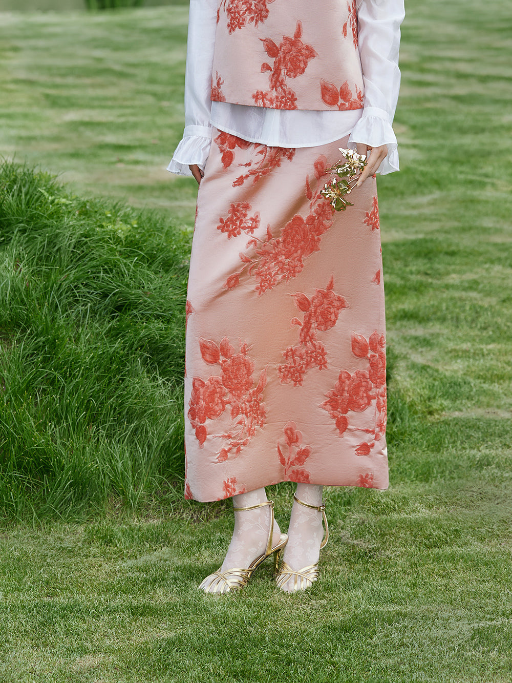 MUKZIN×Capsule Collection Modern Chinese Linen Skirt Set with ICH Su Embroidery – Orange