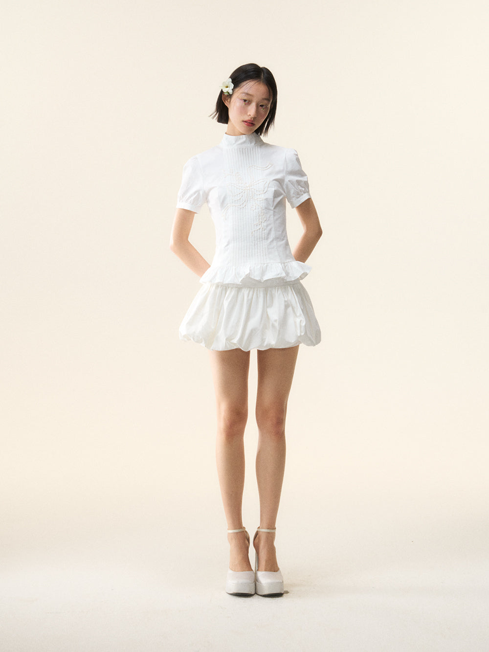 MUKTANK×LOUMUTAKU Short-sleeved Shirt with Butterfly Bead Embroidery