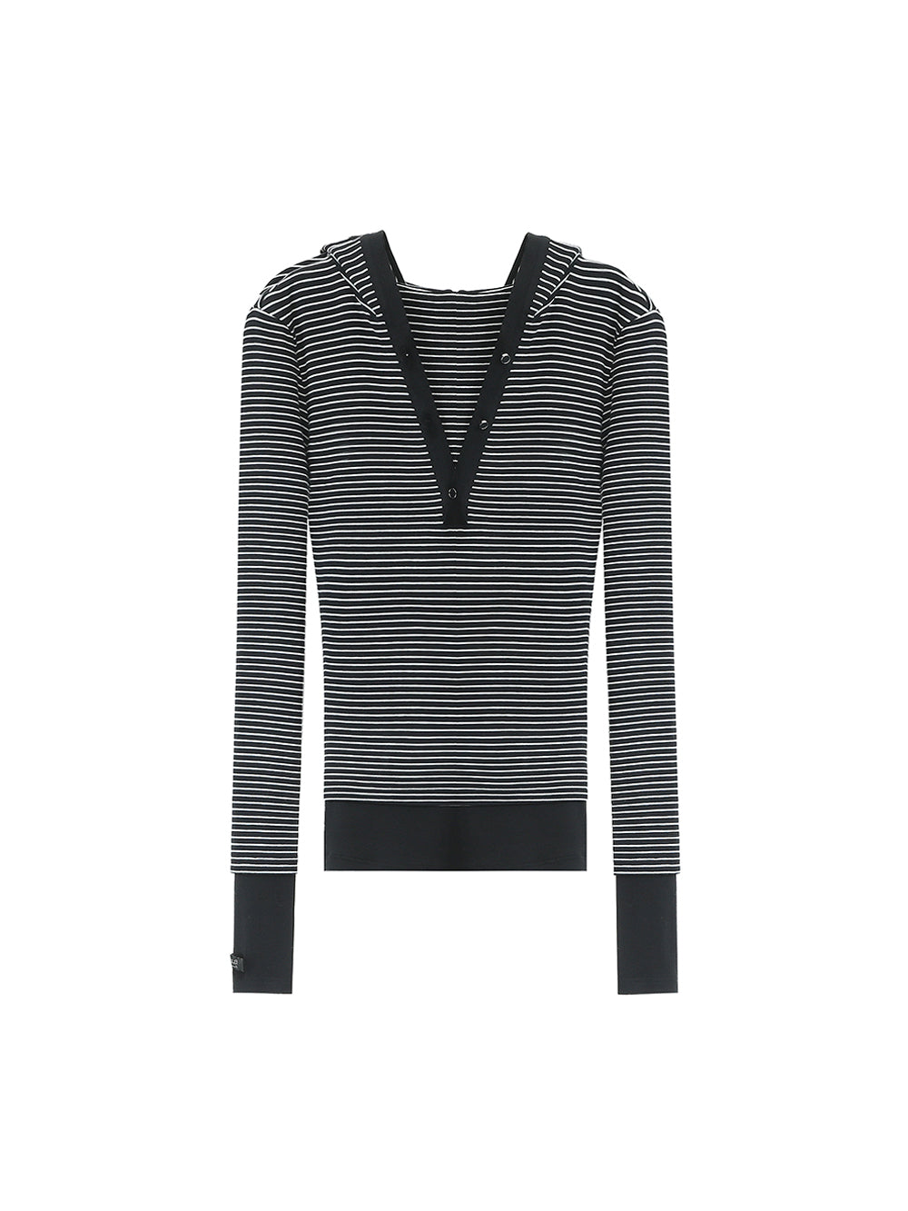 MUKTANK×MODULER Striped hooded V-neck Knitted Top With a Slim Fit and Contrasting Color Splicing