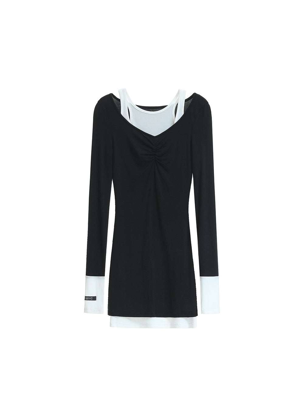MUKTANK×MODULER Tencel fake two-piece knitted dress with contrasting colors and a slim fit