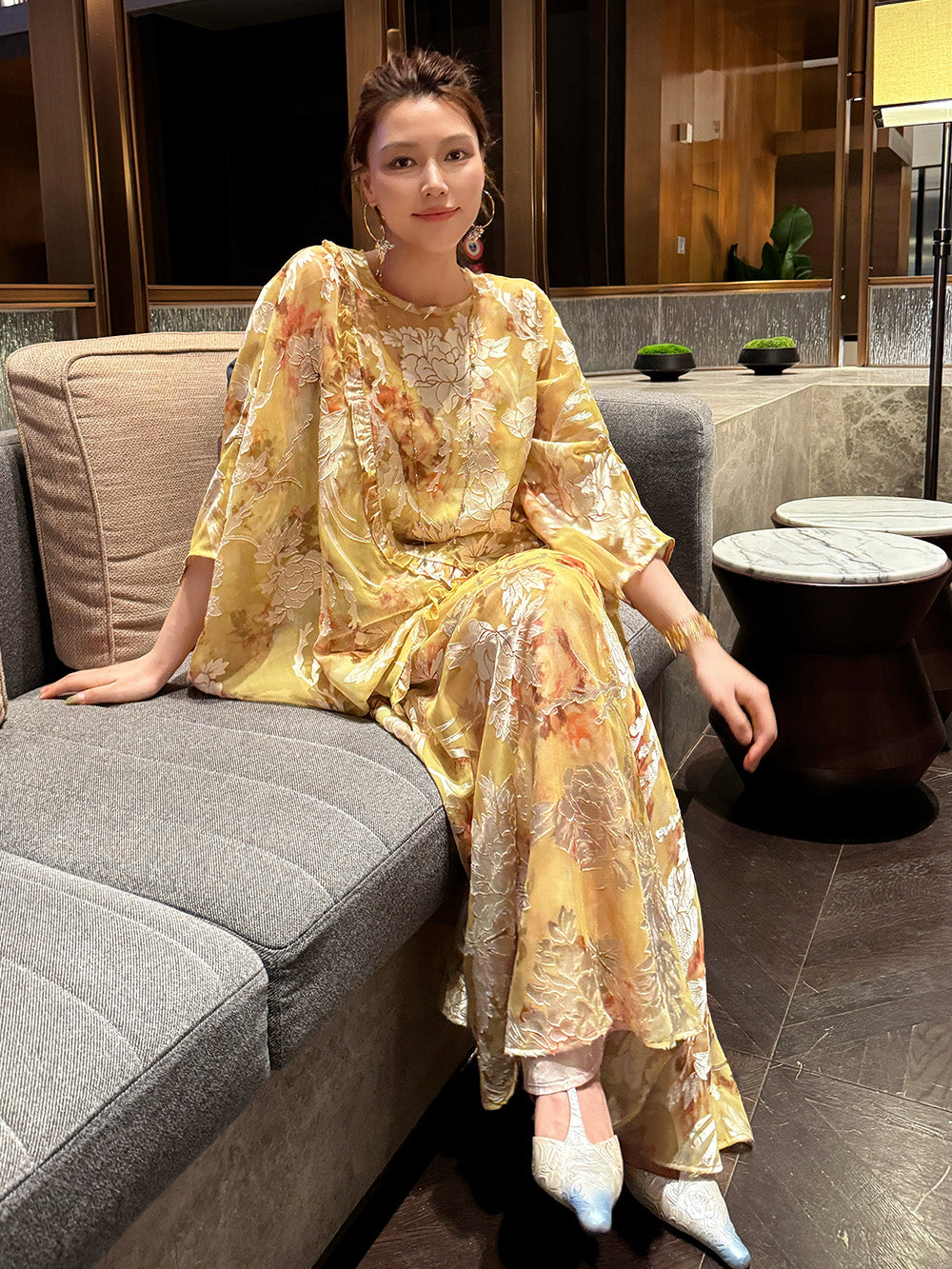 MUKZIN“Capsule Collection”Yellow new Chinese-style slimming maxi dress