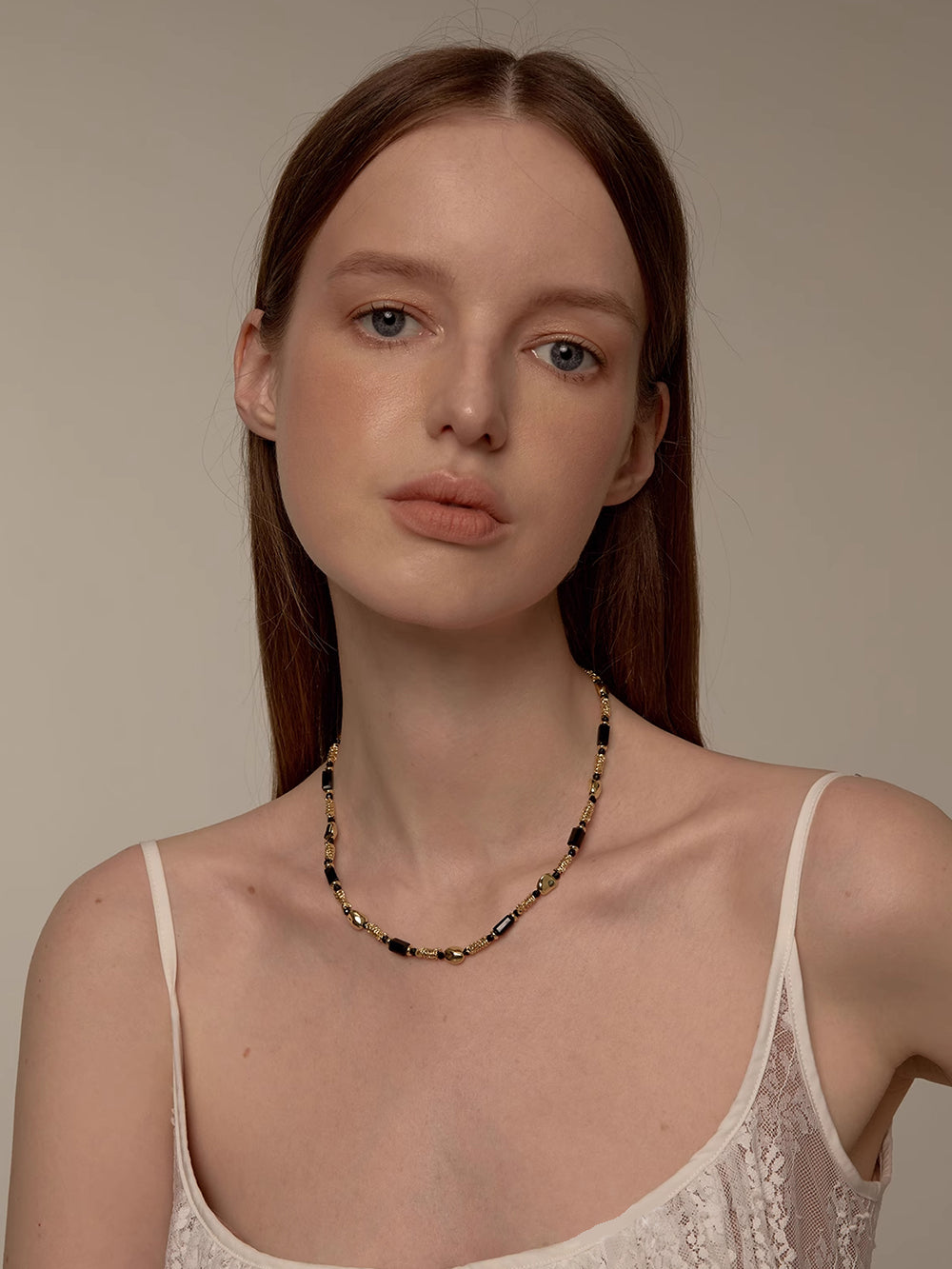 MUKTANK×SUN HUNTER Double-layered Necklace with Little Elephant Design and Black Spinel