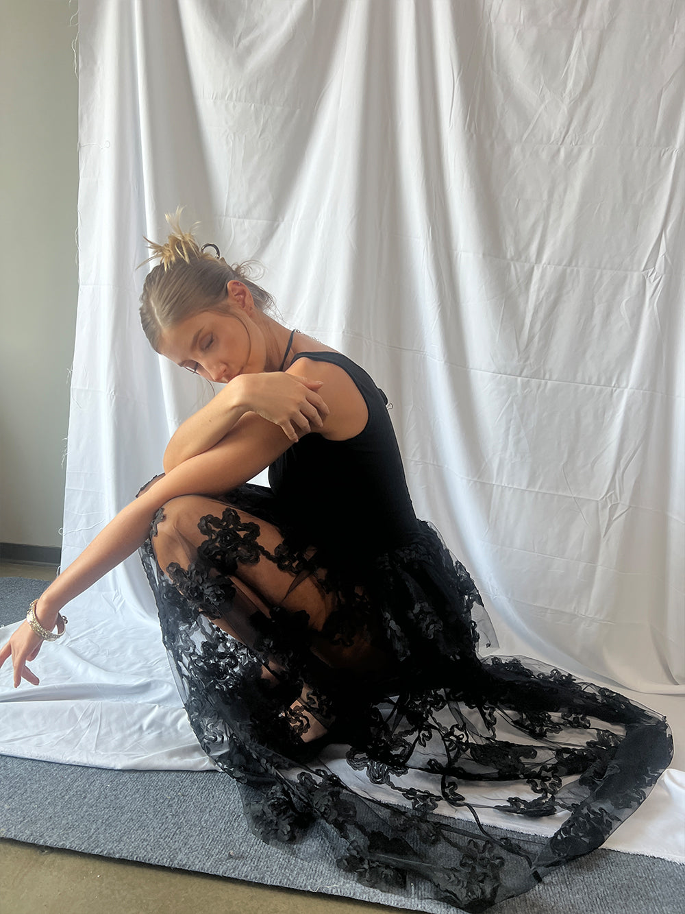 MUKTANK×Jqwention Black lace dress