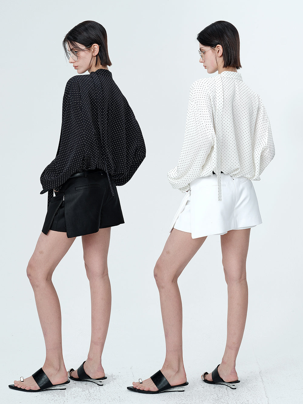MUKTANK×MODULER Lace-spliced V-neck loose Shirt with Small Polka Dots