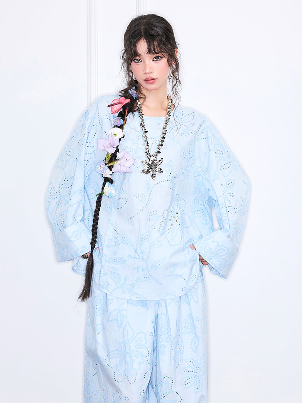 MUKZIN“Realm of Ethereal Mist”Romantic hollow-out shirt