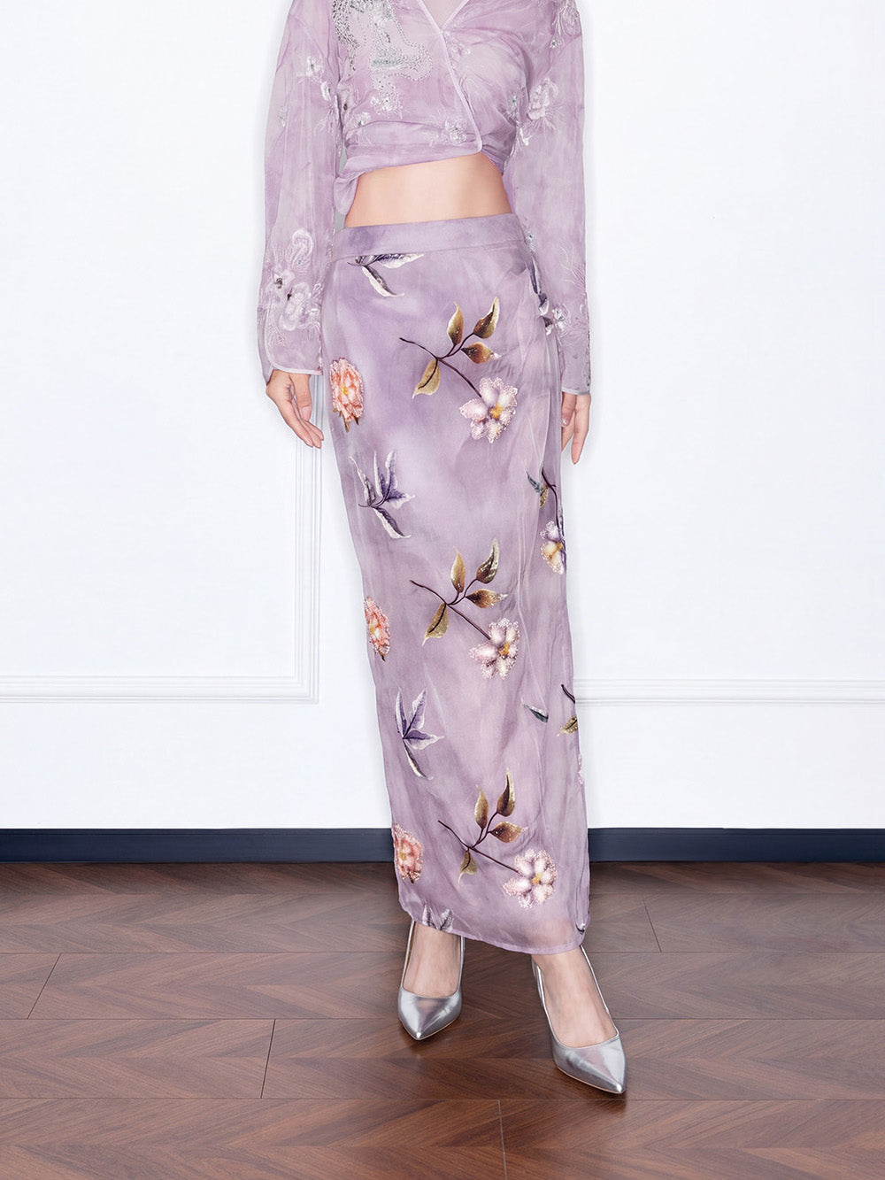 MUKZIN×"Capsule Collection" New Chinese Style Embroidered Loose Purple V-Neck Set Midi Skirt
