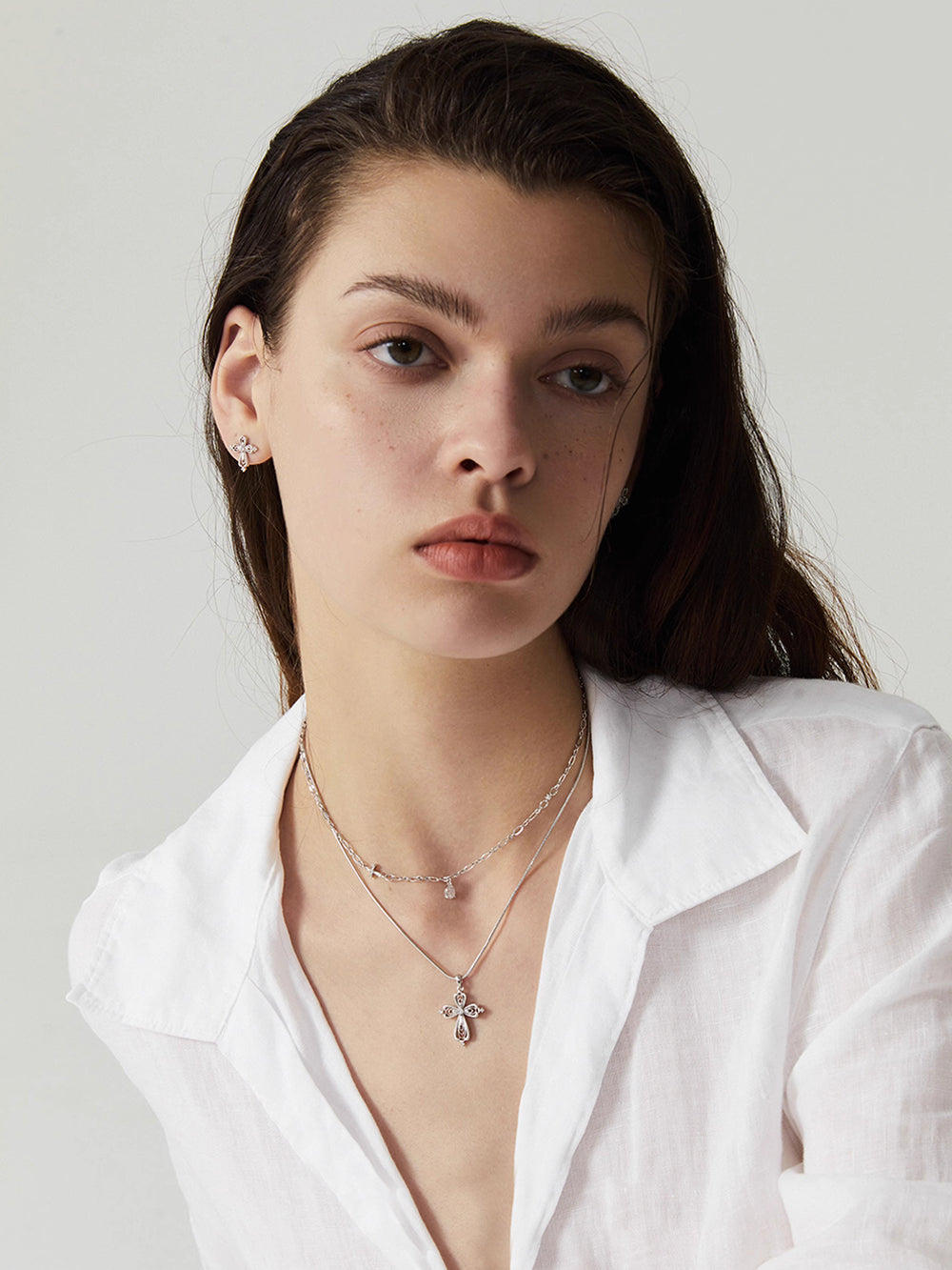 MUKTANK×SUN HUNTER Lace cross double-layer teardrop necklace