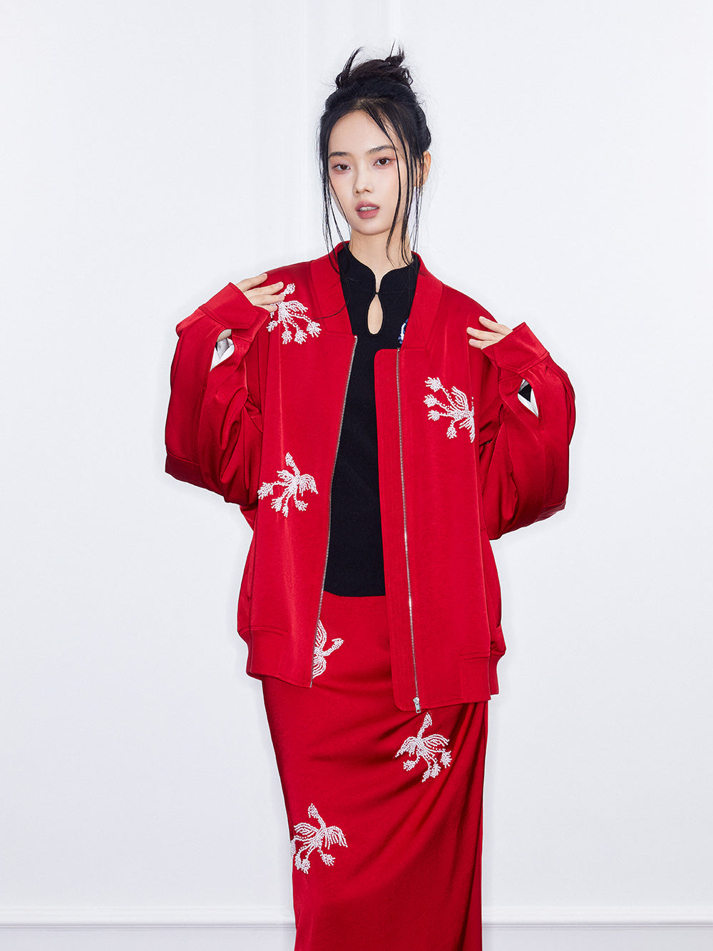 MUKZIN Spring Prelude "Zebra Finch" Straight Tube Half Skirt with Side Gathers