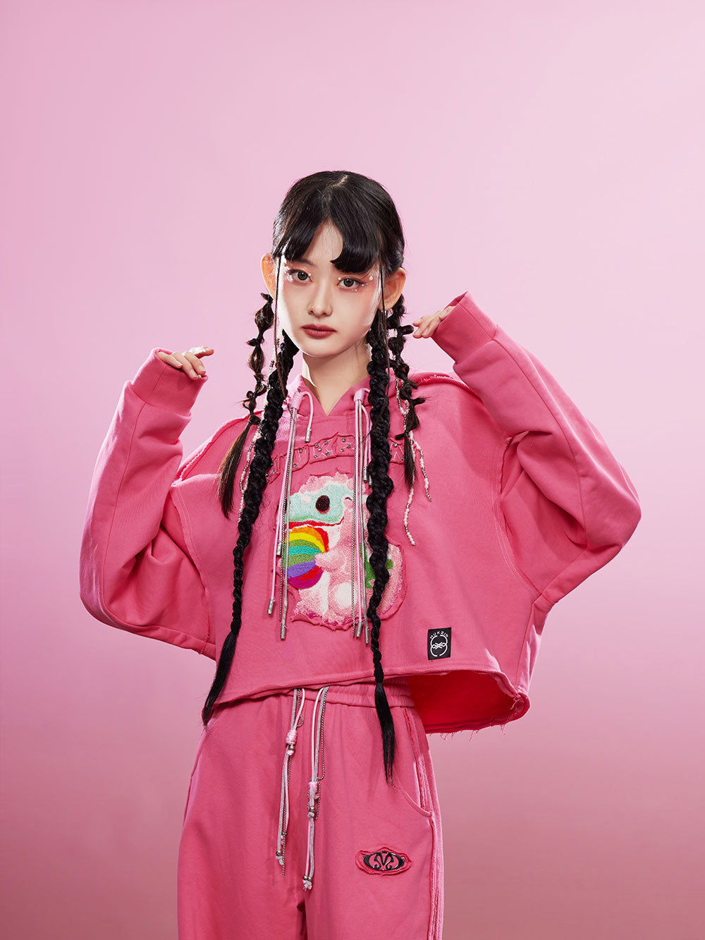 MUKZIN Pink Cute Embroidered Campus Style Sweatshirt