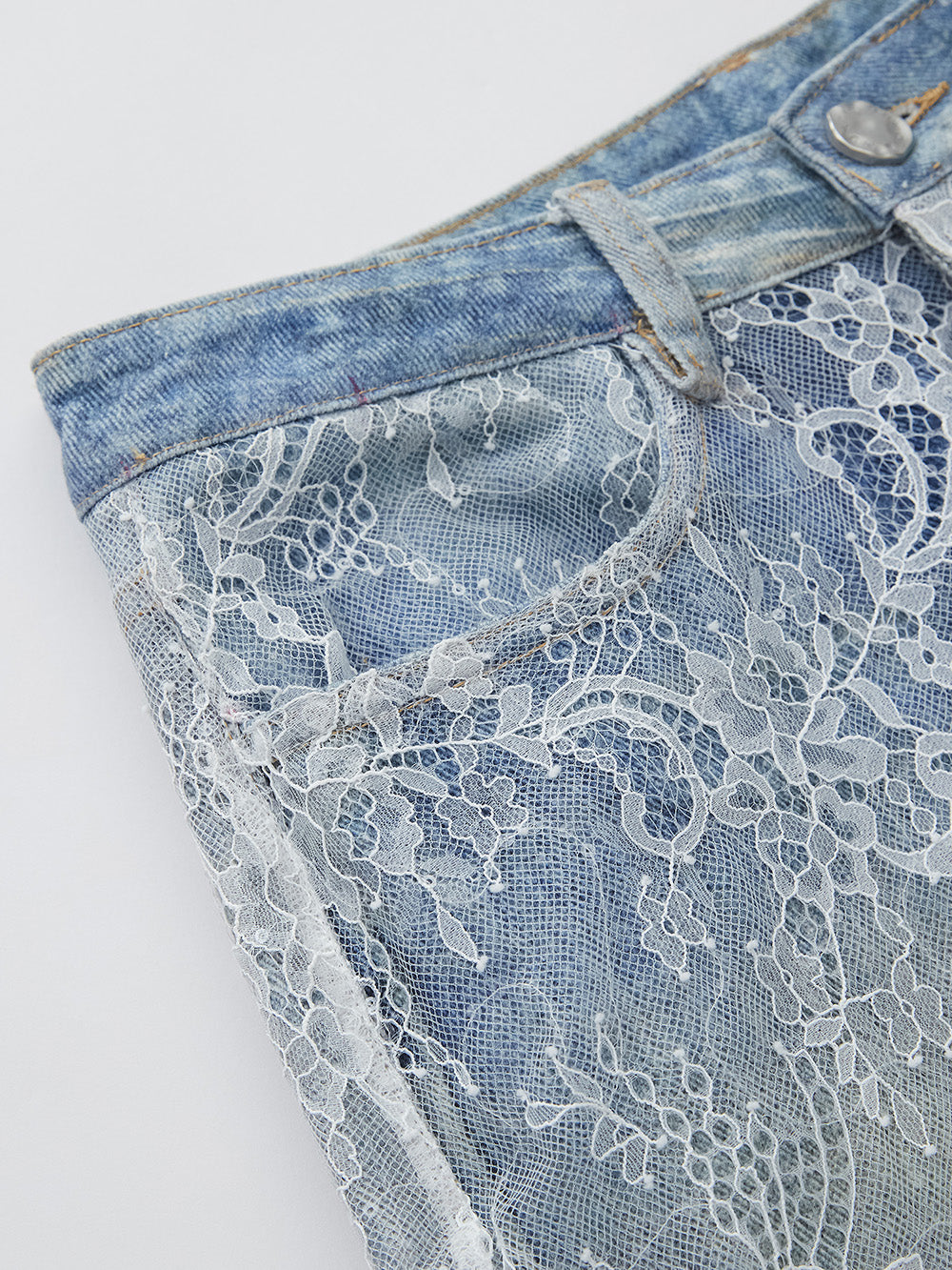 MUKZIN SpringPrelude“A Dream in the Curtain”Lace Patchwork Wide-leg Jeans