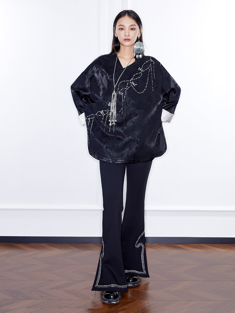 MUKZIN Linglong“Stardust”Asymmetrical Collar Shirt Jacket.