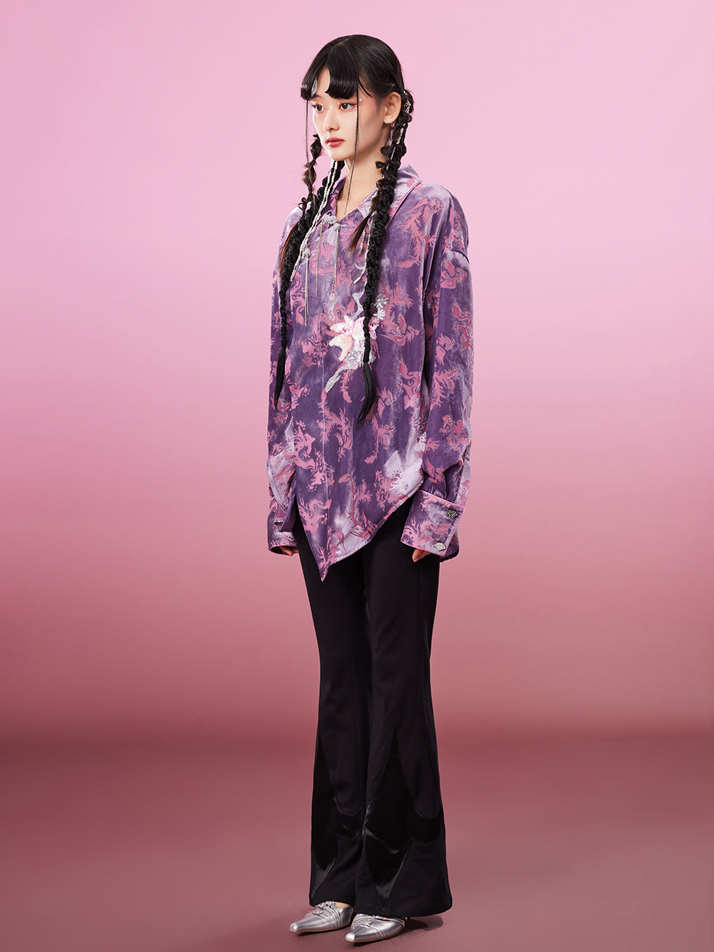 MUKZIN Sequin Embroidered Original Purple High Quality Comfortable Shirt