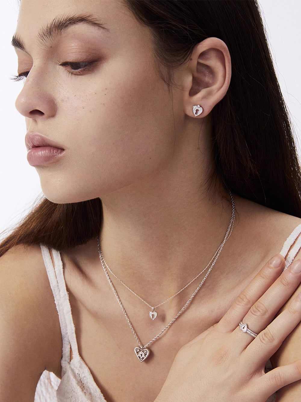 MUKTANK×SUN HUNTERDouble-layer lace heart lock necklace