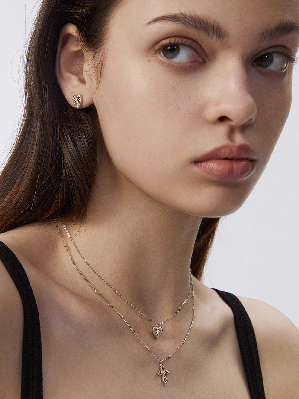 MUKTANK×SUN HUNTERCross and heart double-layer necklace