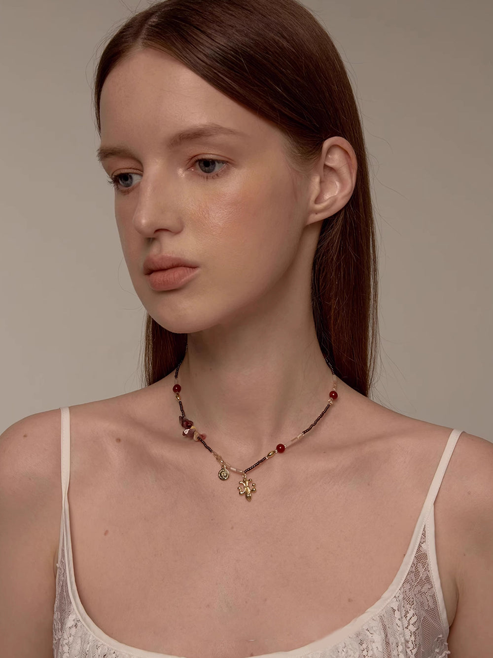 MUKTANK×SUN HUNTER Iris and Red Agate Necklace