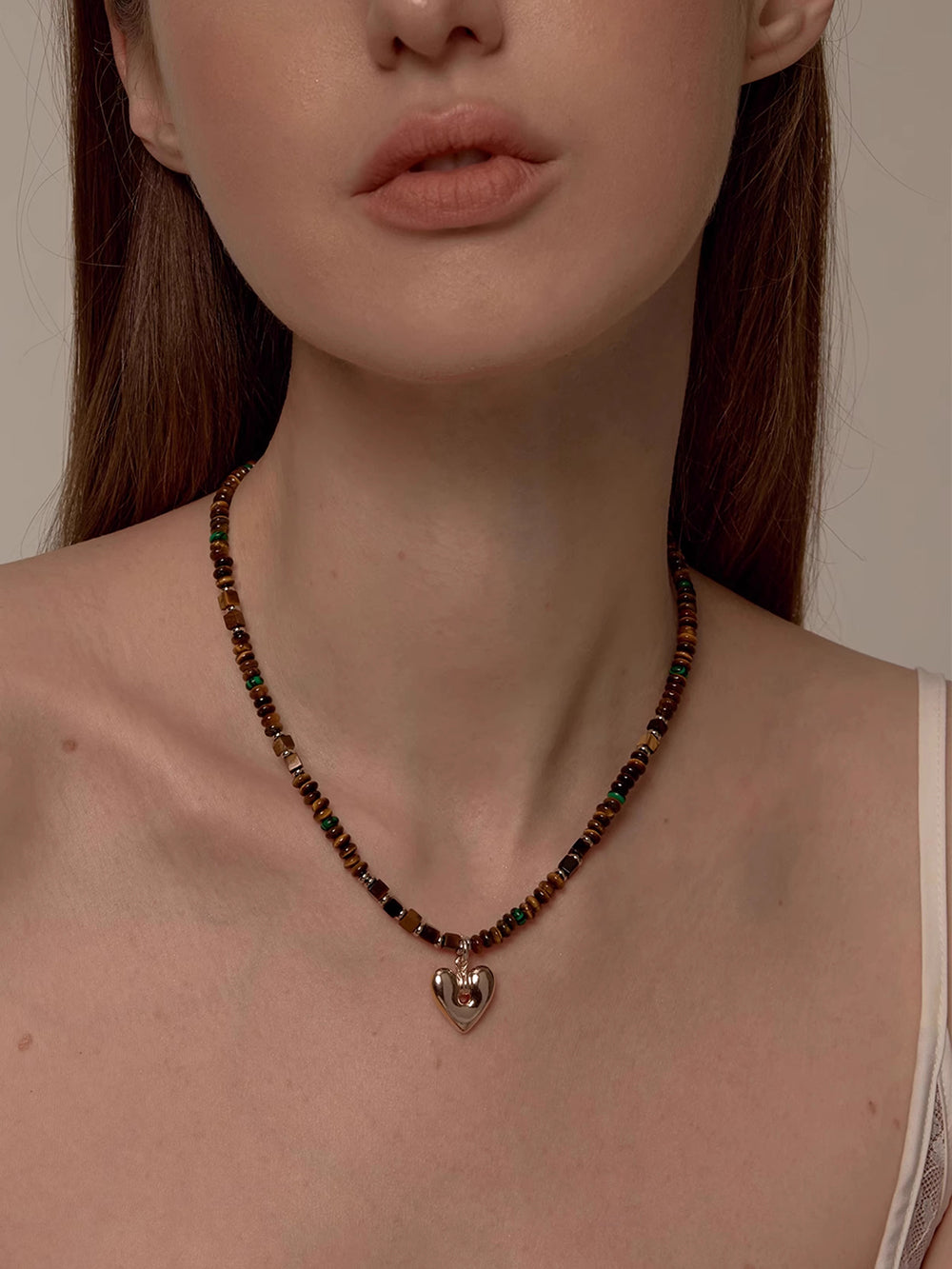 MUKTANK×SUN HUNTER Tiger's Eye Heart-shaped Necklace