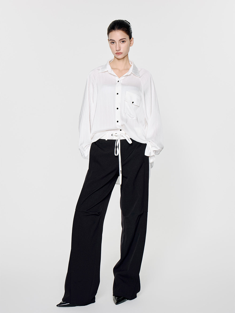 MUKTANK×MODULER Waistband Patchwork Drawstring Straight-Leg Pants
