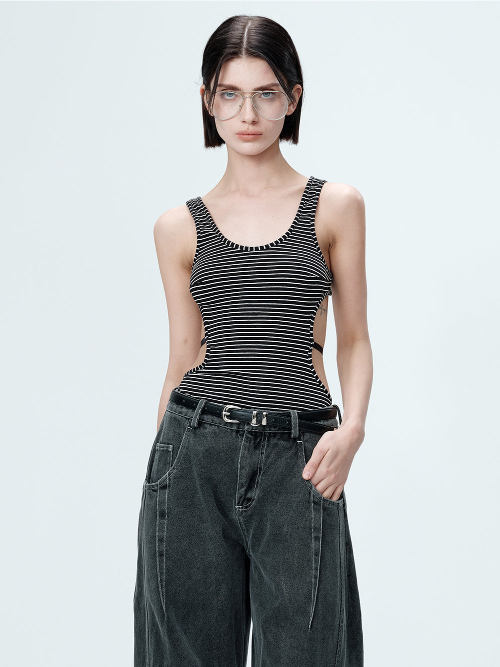MUKTANK×MODULER Backless one-piece snap-buttoned tight-fitting tank top