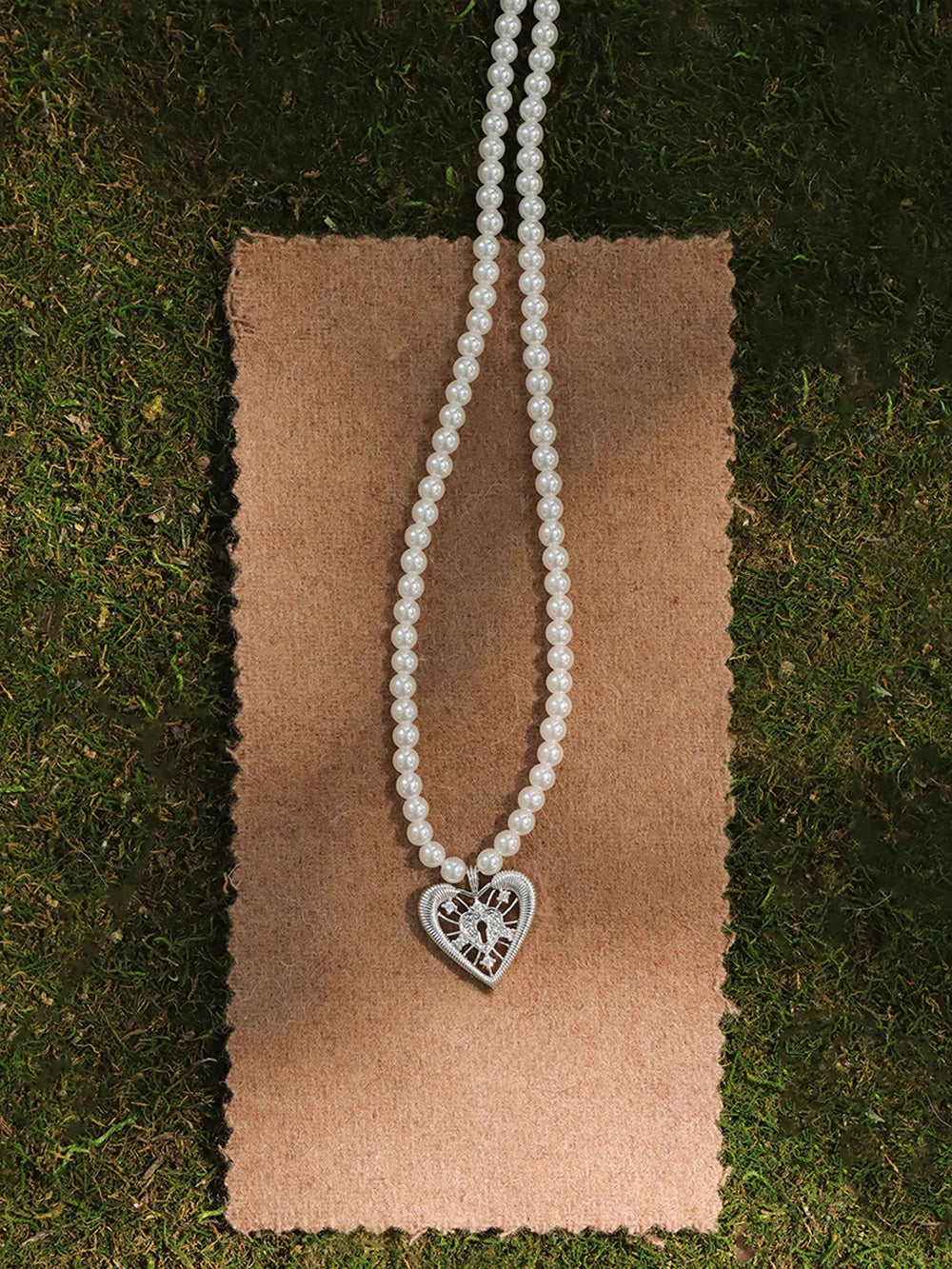 MUKTANK×SUN Lace heart lock pearl necklace