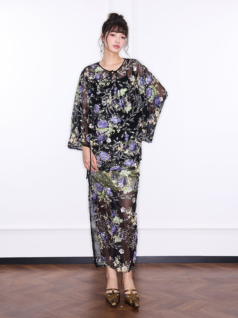 Mukzin“Capsule Collection”Neo-Chinese Style Purple "Ninefold Purple" Sequin Half Skirt