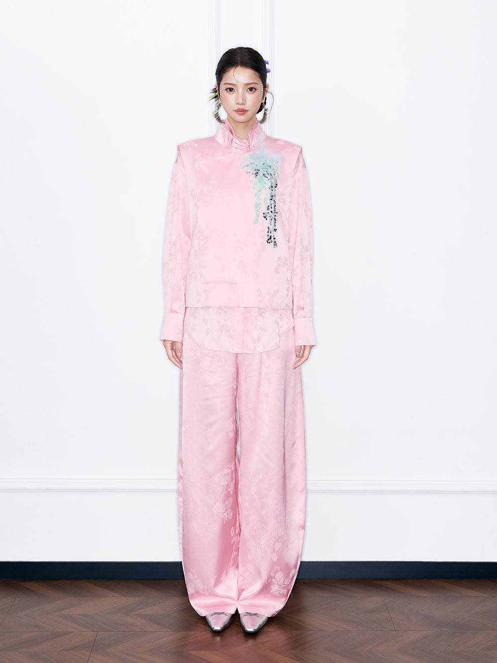 MUKZIN“Capsule Collection”Oriental Style Satin Shirt New Chinese Mandarin Collar Blouse