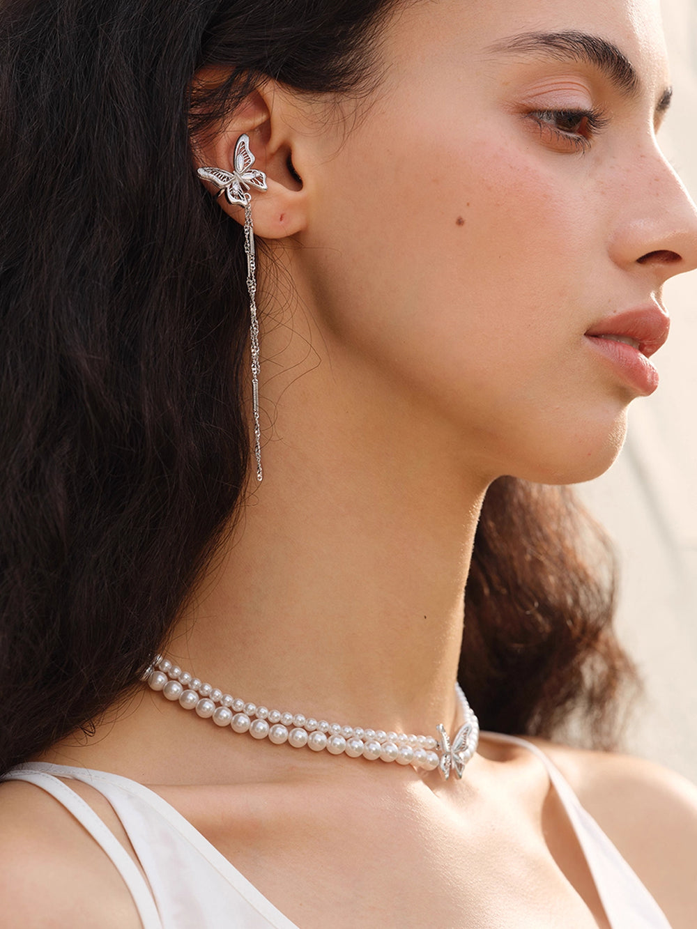 MUKTANK×SUN HUNTER “Emergence”Two-Tone Lace Butterfly Pearl Bracelet