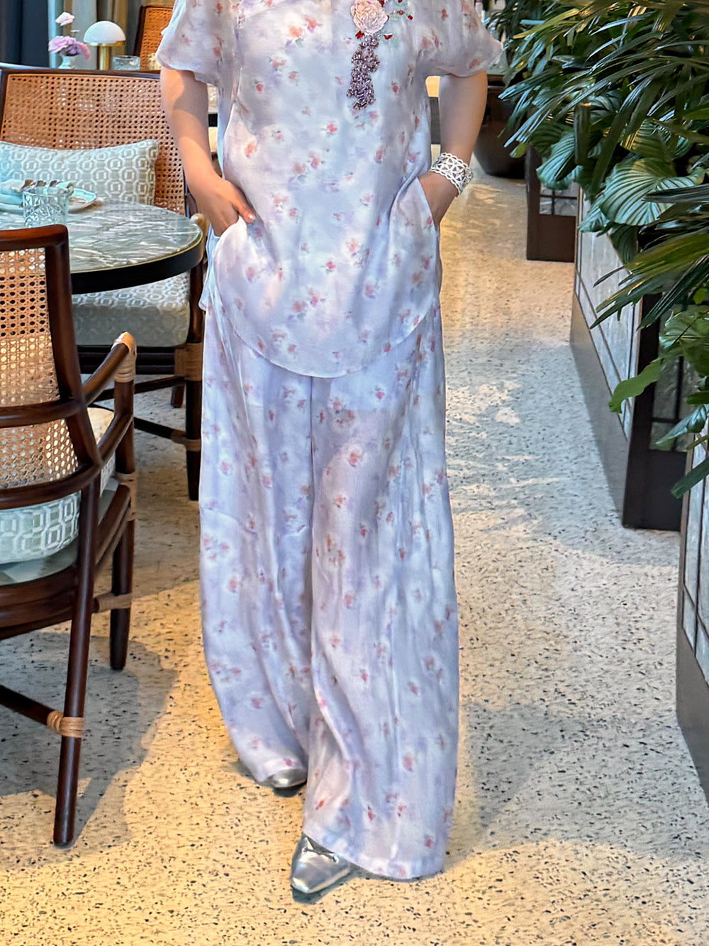 MUKZIN×Capsule Collection Modern Chinese Floral Trouser Set with ICH Hami Hand Embroidery