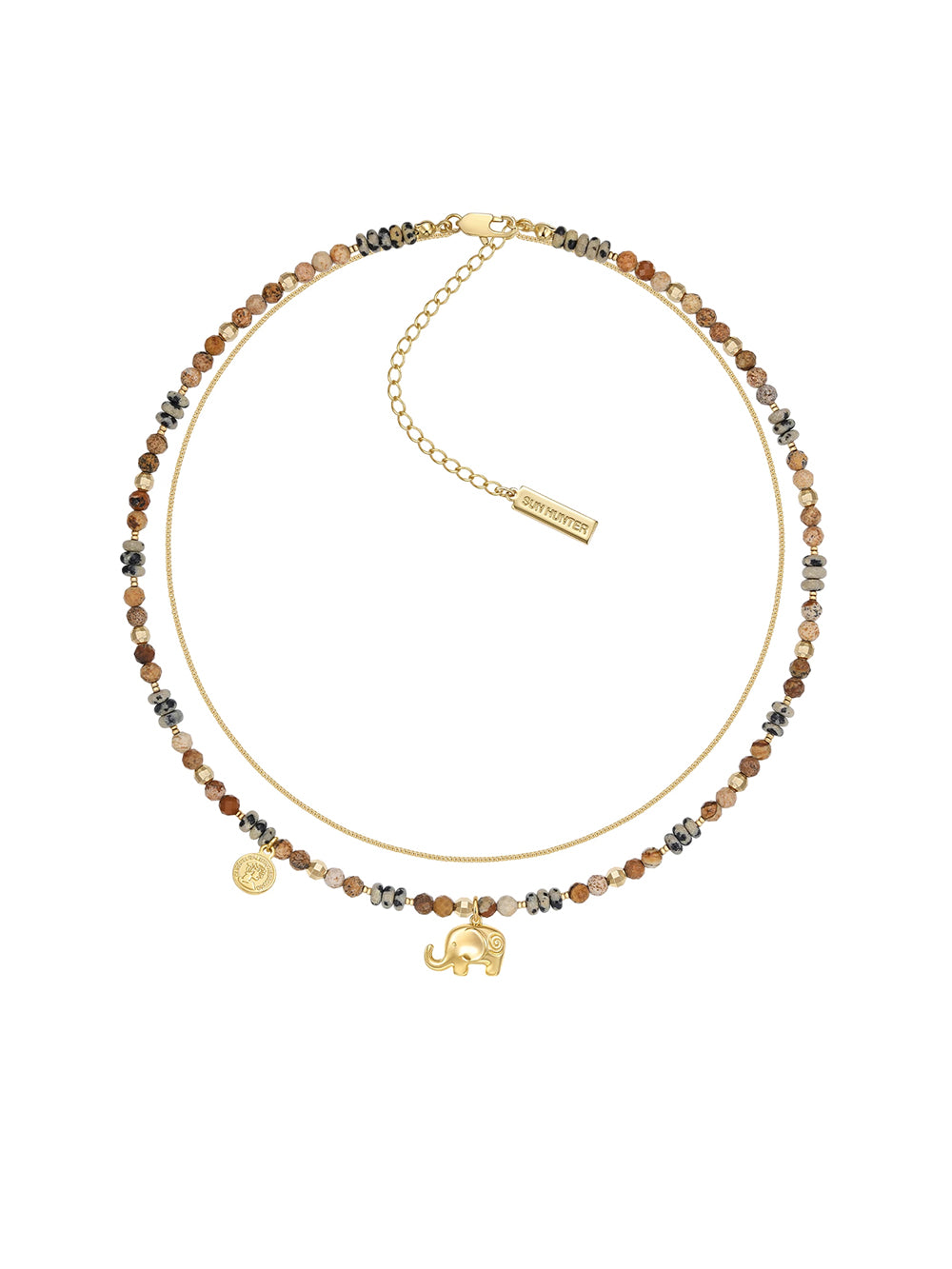 MUKTANK×SUN HUNTER Double-layered Necklace with Little Elephant Design and Speckled Stone