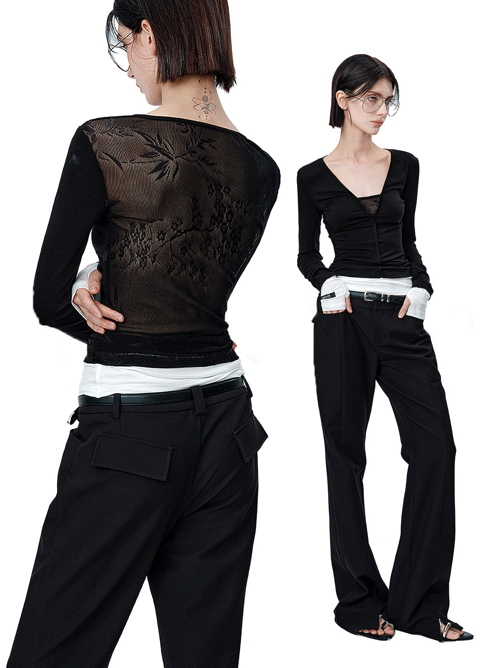 MUKTANK×MODULER Lace Splicing Micro-perspective Backless Knitted Top
