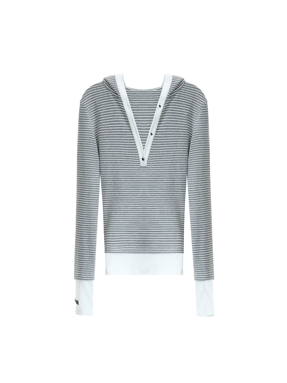 MUKTANK×MODULER Striped hooded V-neck Knitted Top With a Slim Fit and Contrasting Color Splicing