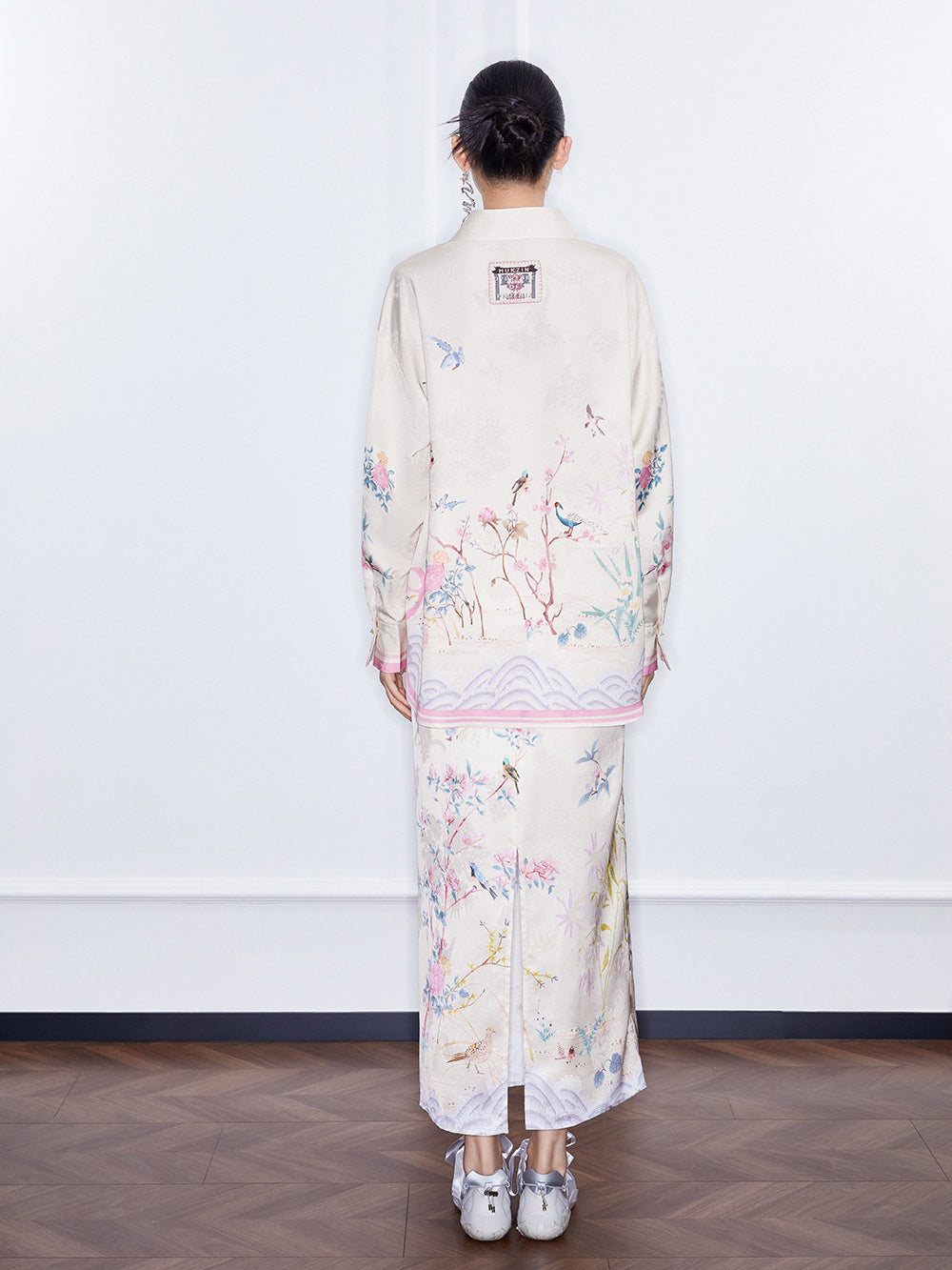 MUKZIN SpringPrelude "Startled Swan" Jacquard Satin New Chinese-style Straight Tube Skirt