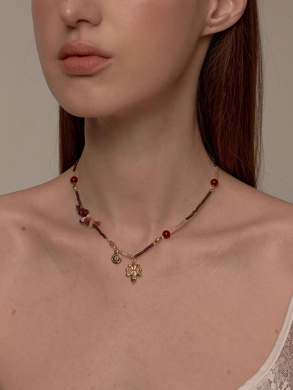 MUKTANK×SUN HUNTER Iris and Red Agate Necklace