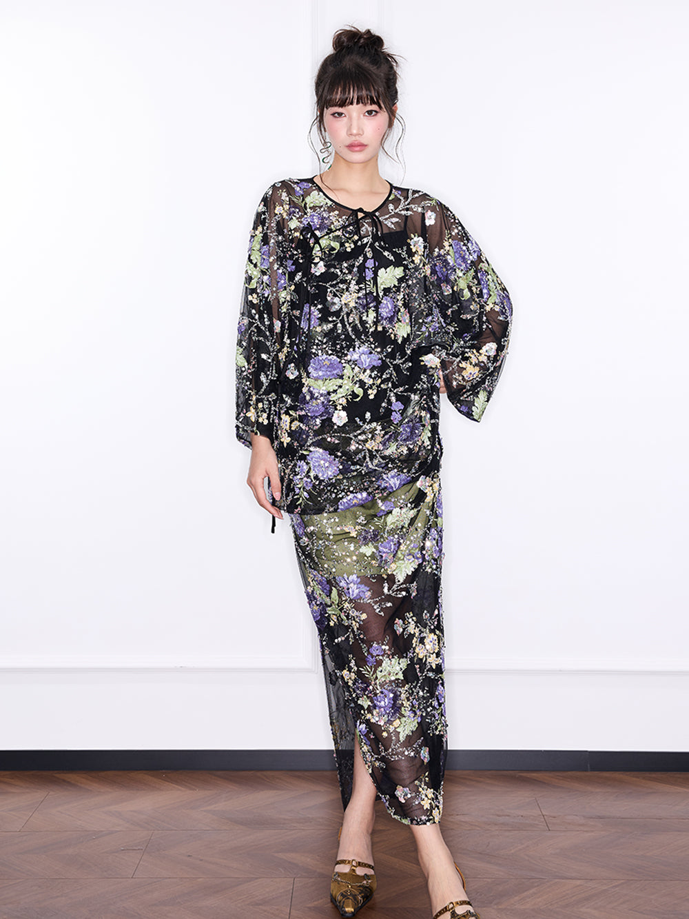 Mukzin“Capsule Collection”Neo-Chinese Style Purple "Ninefold Purple" Sequin Half Skirt