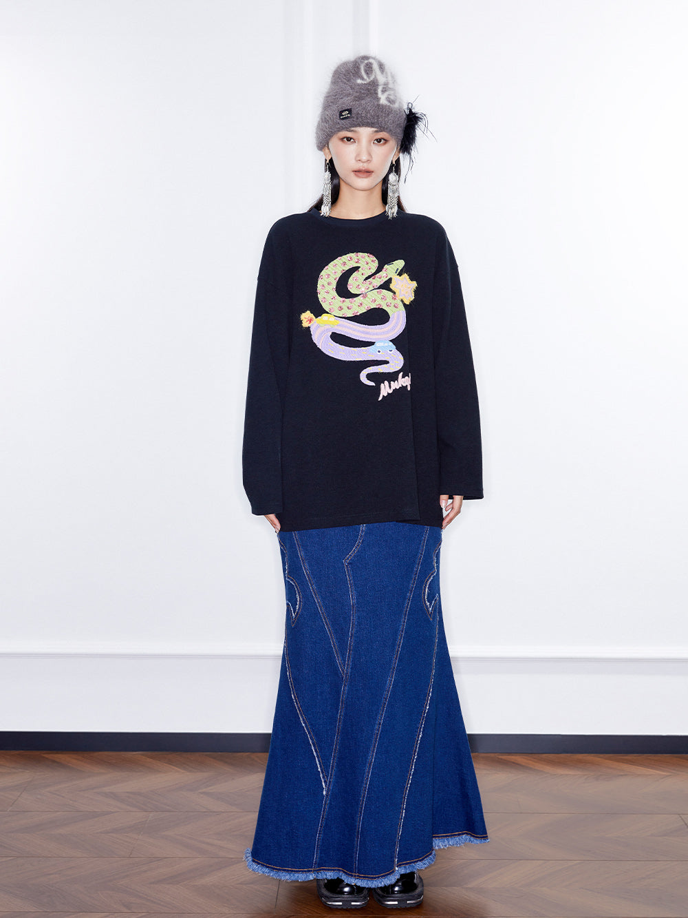 MUKZIN Linglong "Fengqi" Washed Denim Skirt