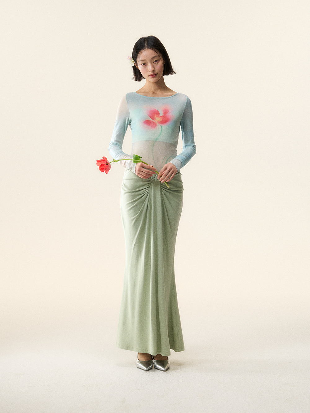 MUKTANK×LOUMUTAKU Dress with Hibiscus Flower Patterns