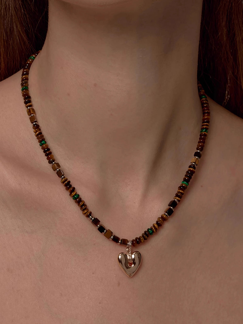MUKTANK×SUN HUNTER Tiger's Eye Heart-shaped Necklace