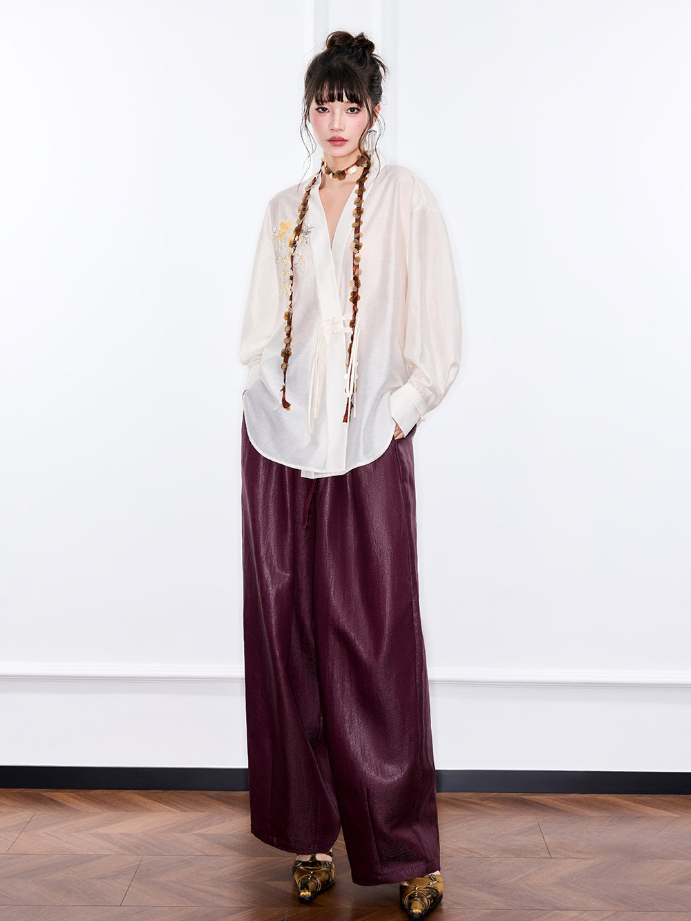 MUKZIN "Ode to the New Summer"Neo - Chinese Style Embroidered White Shirt