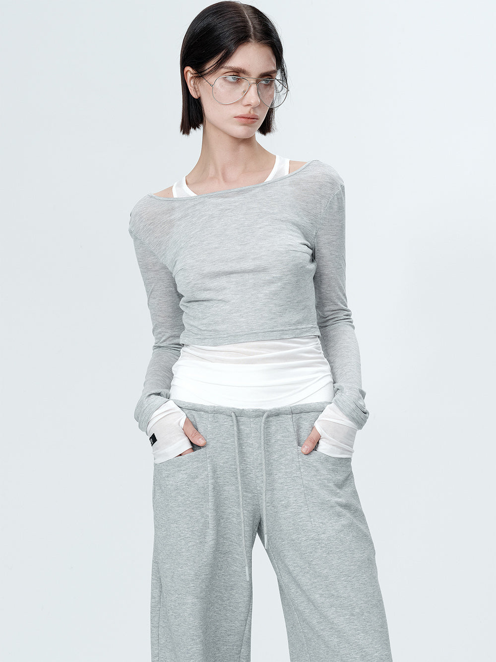 MUKTANK×MODULER Tencel Fake Two-piece Knitted Top with Contrasting Colors and a Slim Fit