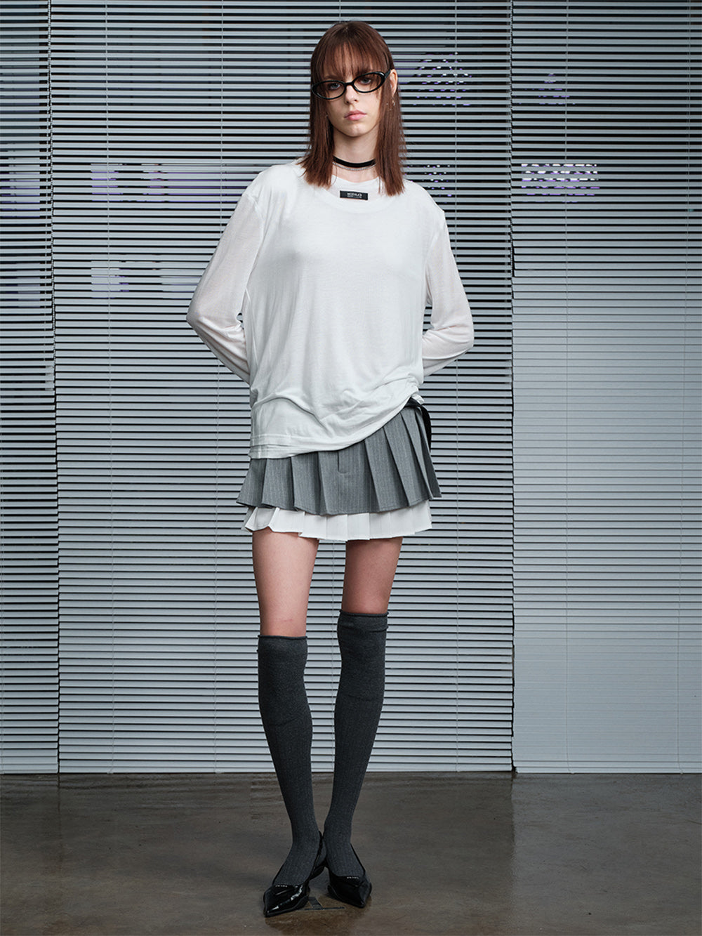 MUKTANK×MODULER Tencel fake two-piece Splicing Loose T-shirt Knitted Top