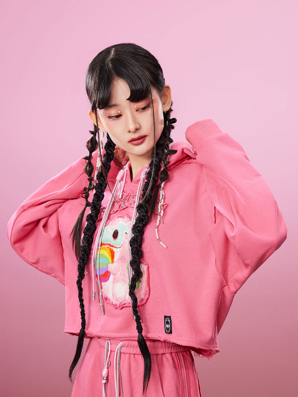 MUKZIN Pink Cute Embroidered Campus Style Sweatshirt