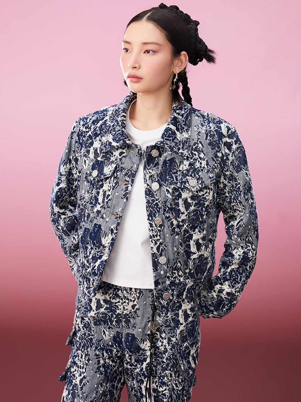 MUKZIN Retro Jacquard Original Slimming Denim Jacket