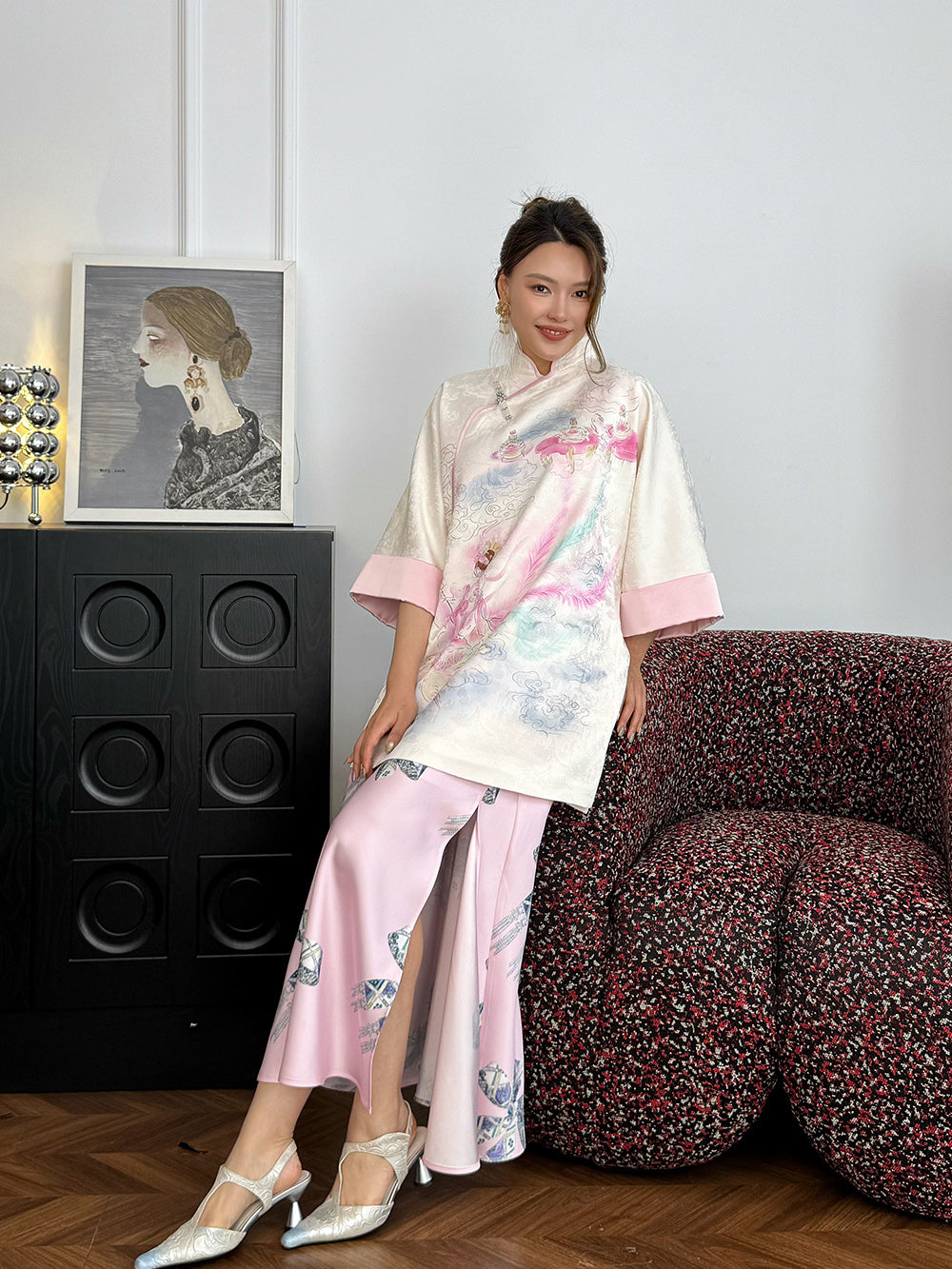 MUKZIN“Capsule Collection”New Chinese-style Printed Elegant Half Skirt