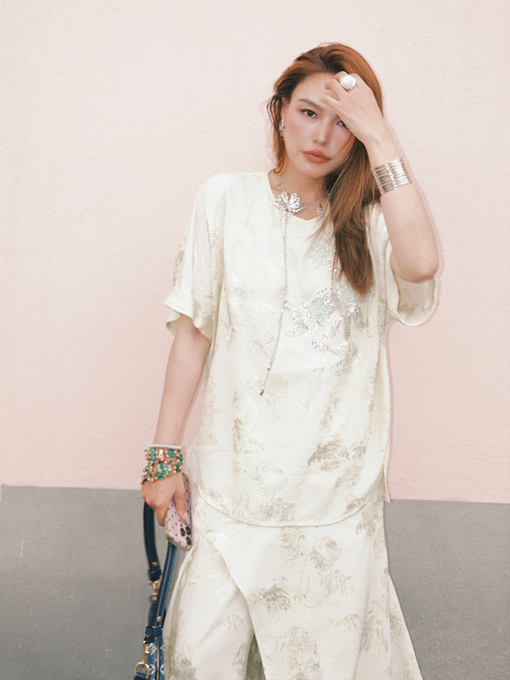 MUKZIN“Capsule Collection”Off - White Jacquard Loose Top