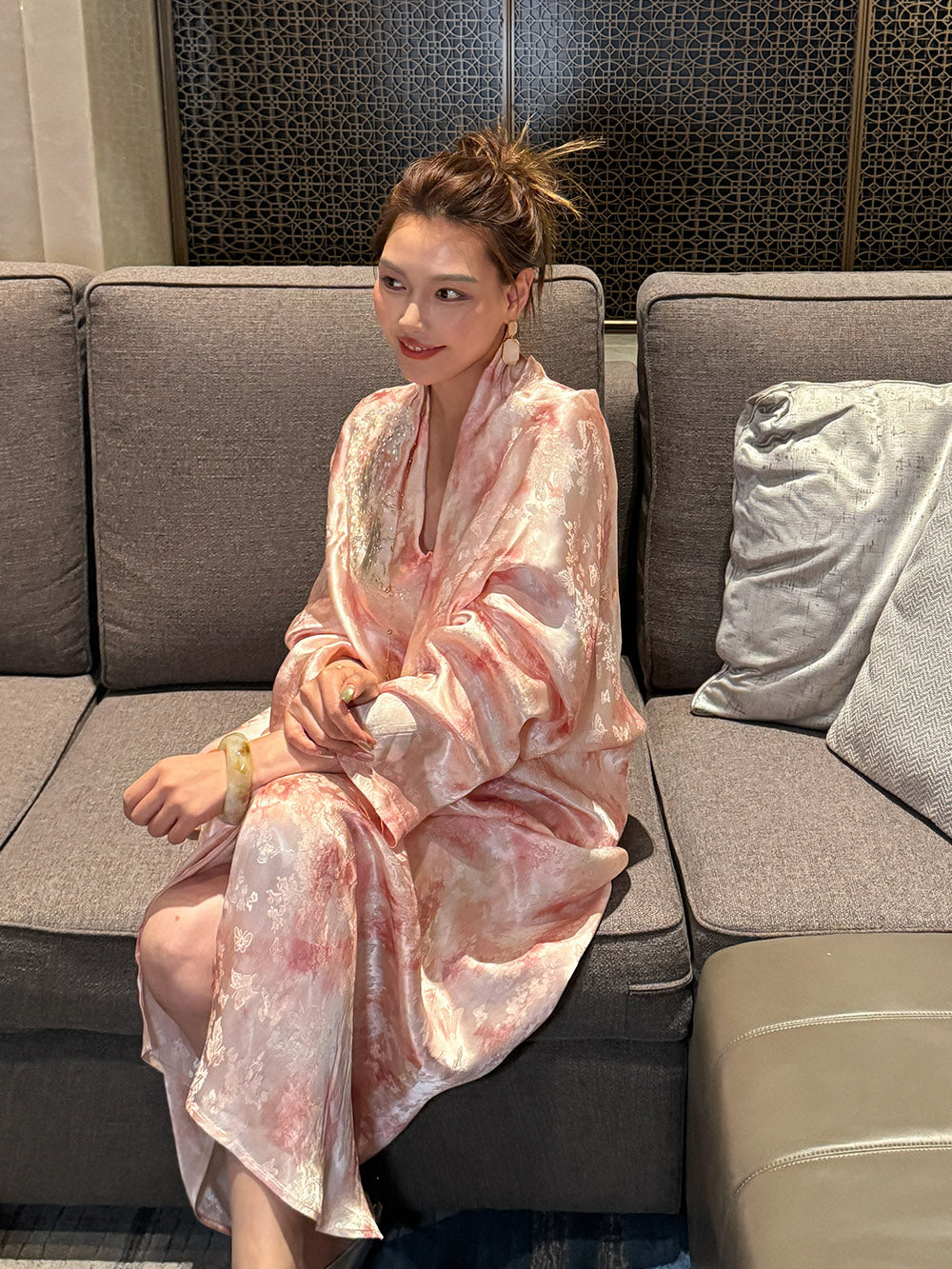 MUKZIN“Capsule Collection”Orange new Chinese-style printed maxi dress
