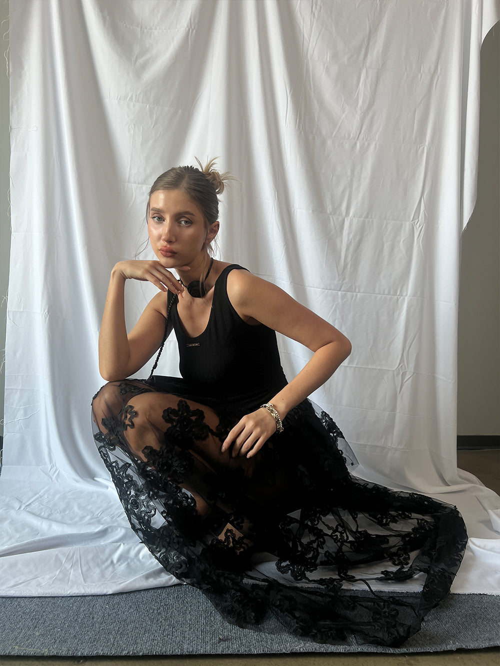 MUKTANK×Jqwention Black lace dress
