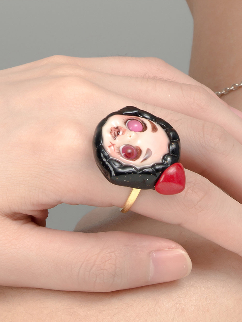 MUKTANK×QUANDO Dark Momoco Handmade Dolls Gold Plated Silver Rings